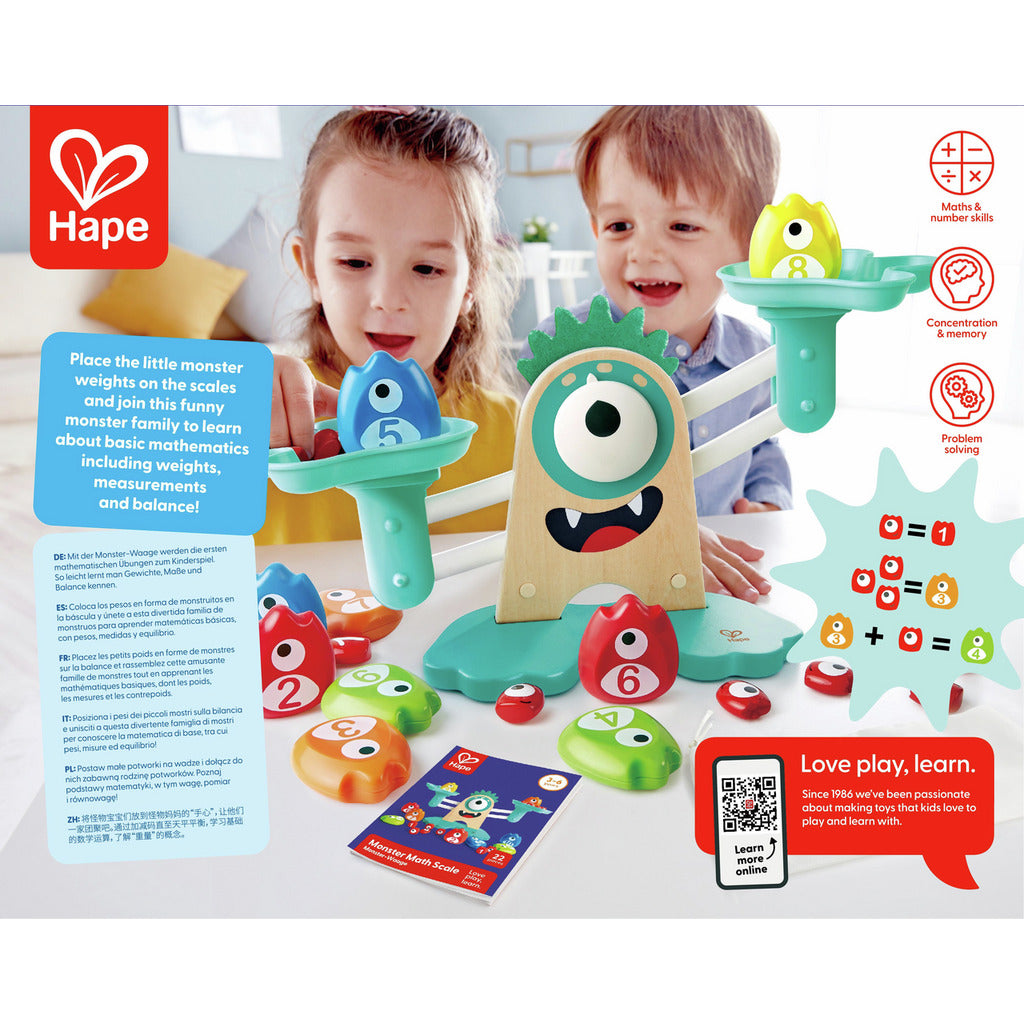 Cântar matematic din lemn – Monstruleţ, Monster Math Scale, 3–6 ani | Hape