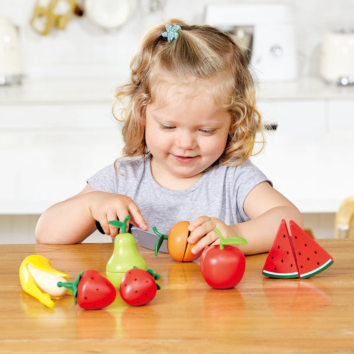 Joc de rol - Set fructe de tăiat din lemn - Healthy Fruit, 18 piese, 3+ ani | Hape