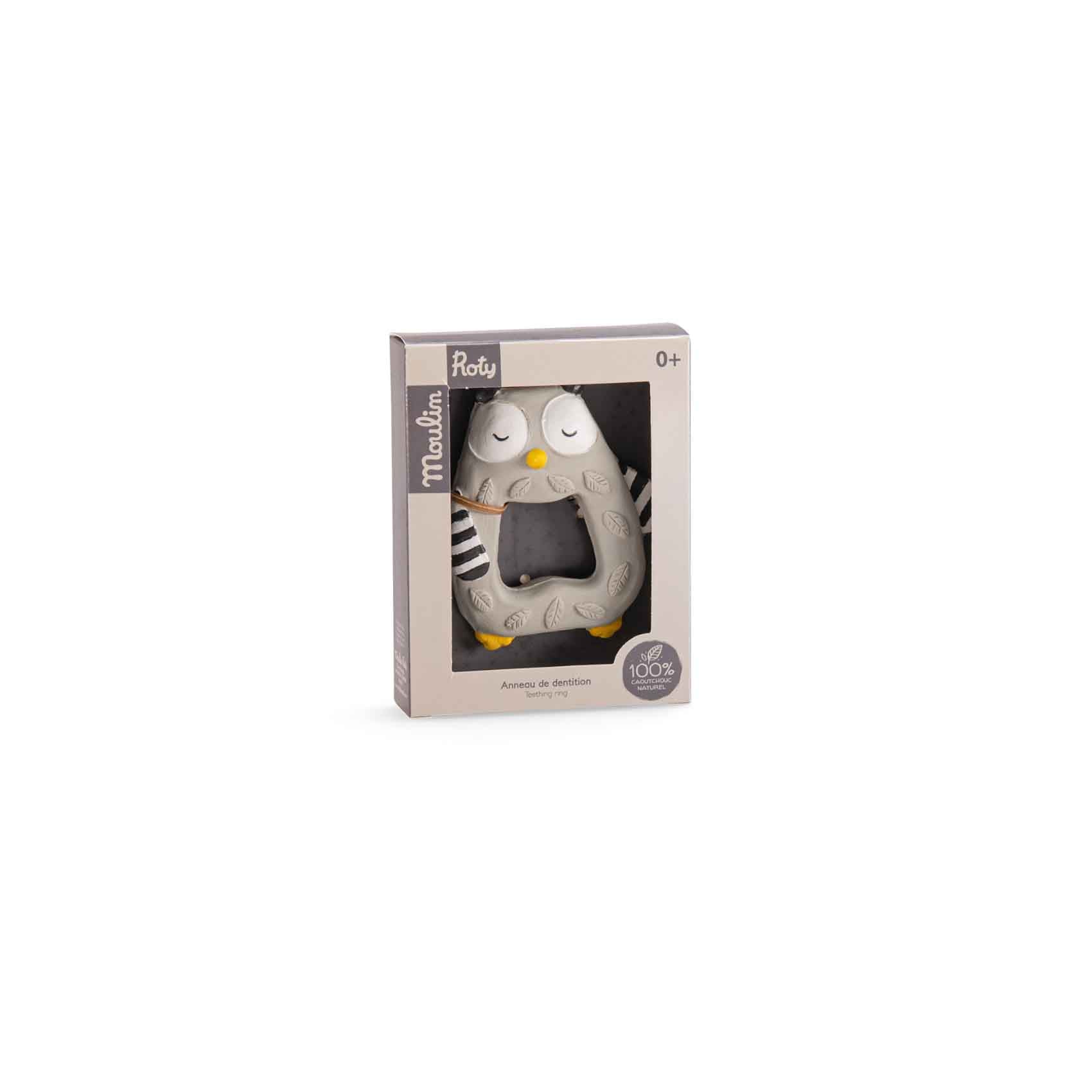 Jucării dentiţie - Inel pentru dentiţie din cauciuc natural - Bufniţă, 0+ ani | Moulin Roty - 1
