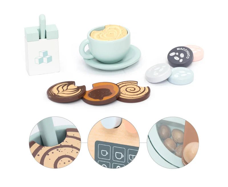 Joc educativ - Joc de rol Aparat de cafea cu accesorii din lemn | UMU Toys - 2