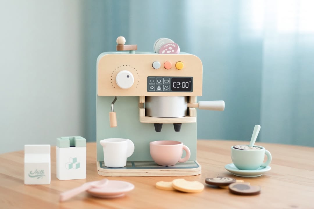 Joc educativ - Joc de rol Aparat de cafea cu accesorii din lemn | UMU Toys - 3
