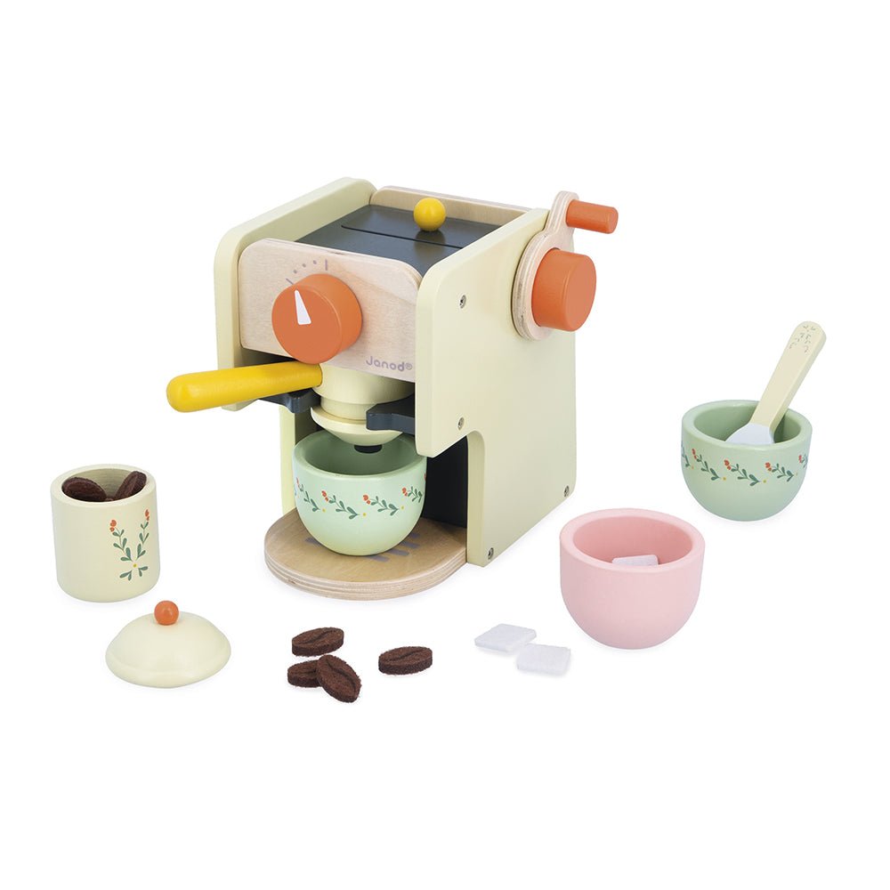 Jocuri şi jucării de rol - Joc de rol Espressor de cafea cu 5 accesorii din lemn - Shiny Grandma, 3+ ani | Janod - 1
