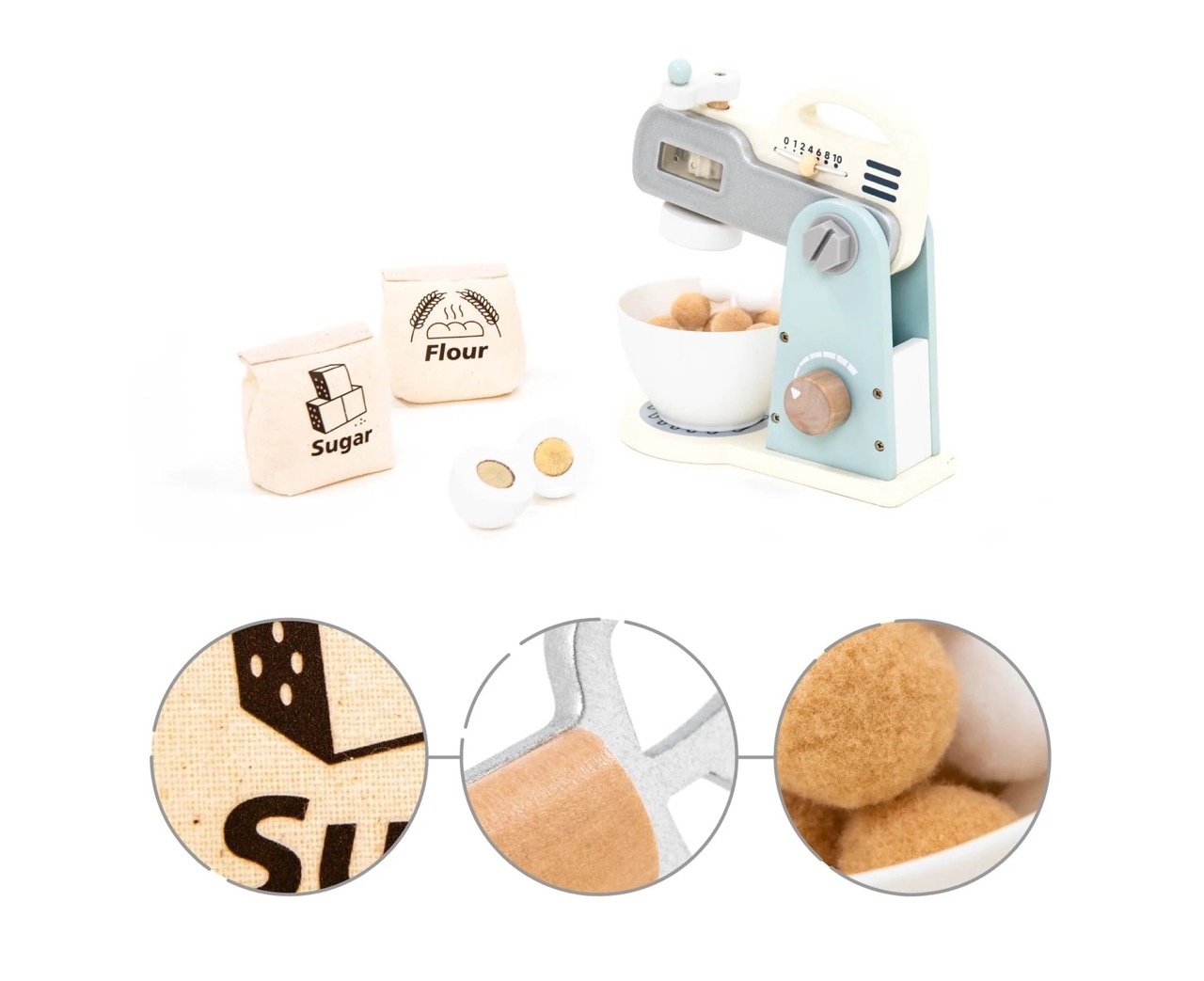 Jocuri şi jucării de rol - Joc de rol - Mixer din lemn cu accesorii pentru gătit, 10 piese, 3+ ani | UMU Toys - 3
