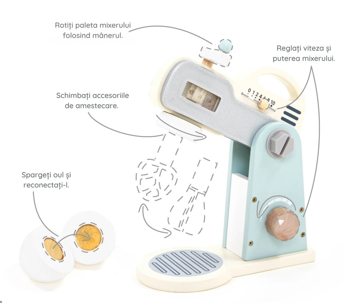 Jocuri şi jucării de rol - Joc de rol - Mixer din lemn cu accesorii pentru gătit, 10 piese, 3+ ani | UMU Toys - 2