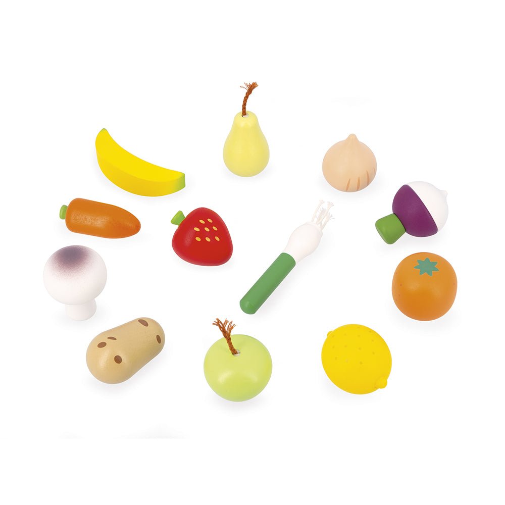 Bucătării şi accesorii pentru copii - Joc de rol Set fructe și legume din lemn - Shiny Grandma, 3+ ani | Janod - 2
