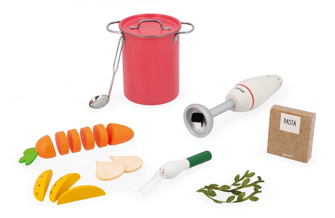 Jocuri şi jucării de rol - Joc de rol Set pentru gătit supă, din lemn şi metal, 3+ ani | Janod - 2