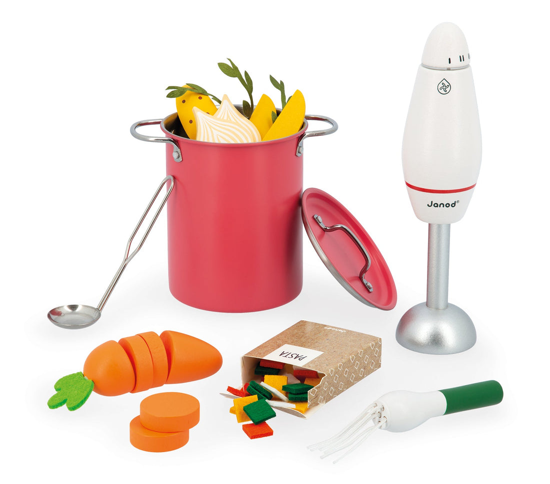 Jocuri şi jucării de rol - Joc de rol Set pentru gătit supă, din lemn şi metal, 3+ ani | Janod - 1