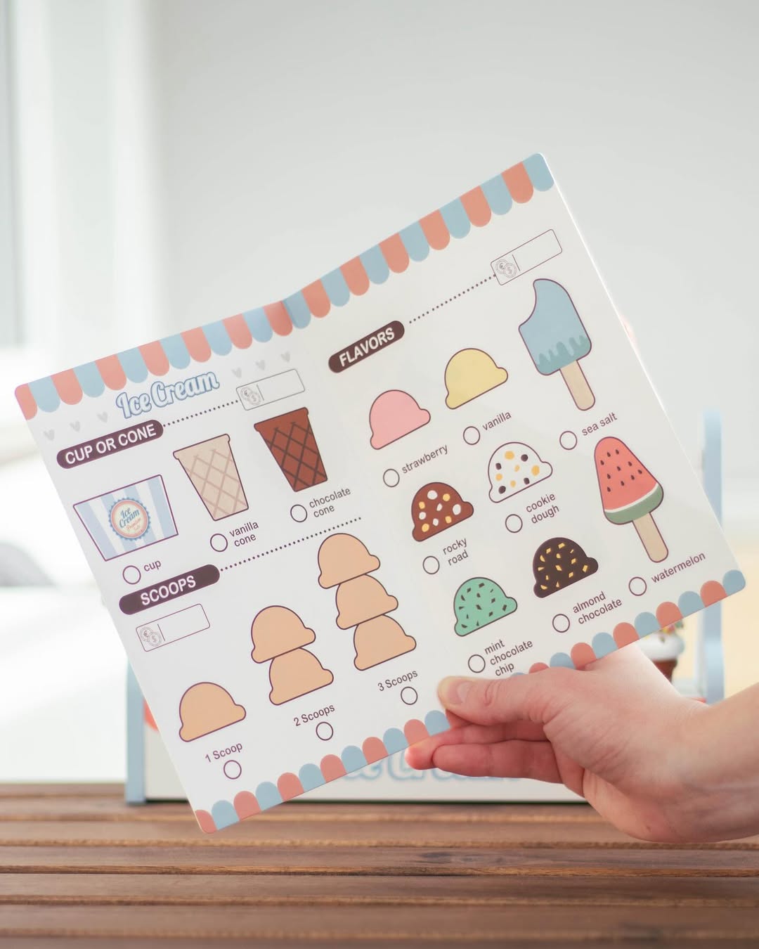 Joc educativ - Joc de rol Stand cu îngheţată din lemn, 23 piese, 3+ ani | UMU Toys - 3