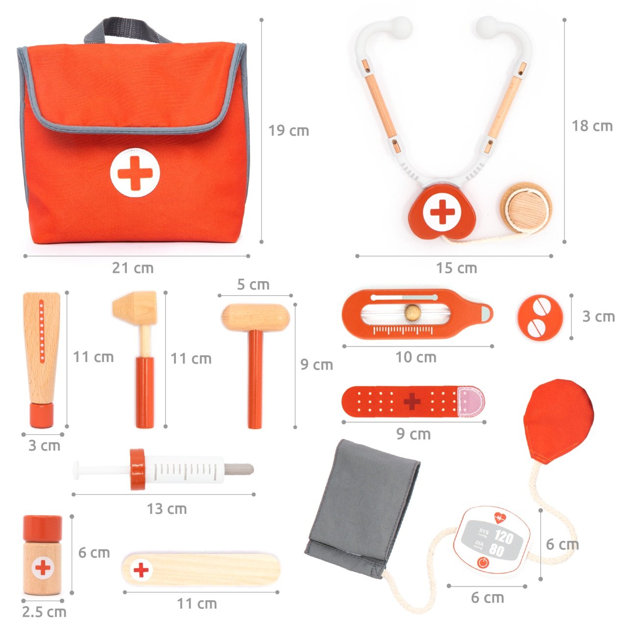 Jocuri şi jucării de rol - Joc de rol Trusă de doctor pentru copii, roşie, 14 piese, 3+ ani | UMU Toys - 3