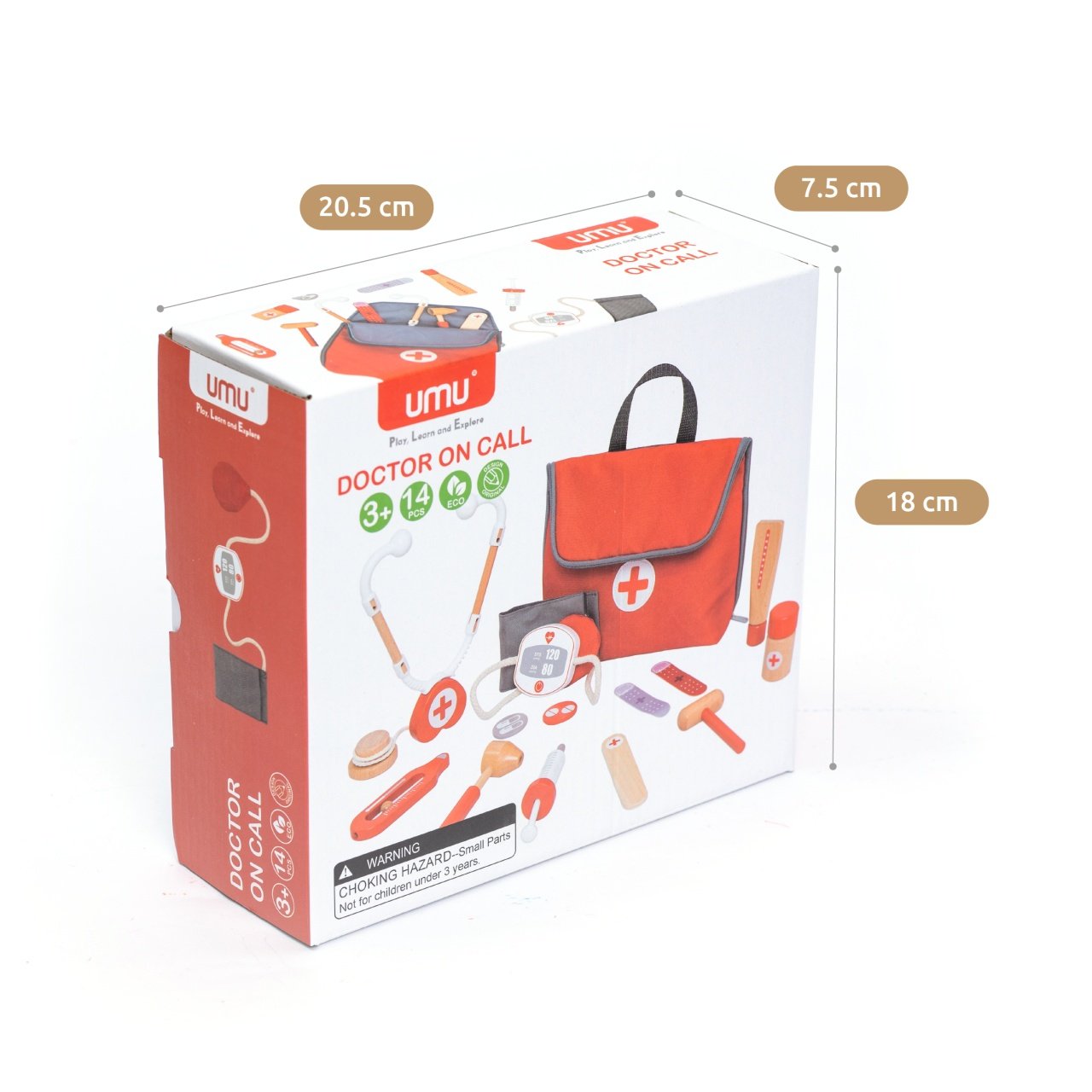 Jocuri şi jucării de rol - Joc de rol Trusă de doctor pentru copii, roşie, 14 piese, 3+ ani | UMU Toys - 4