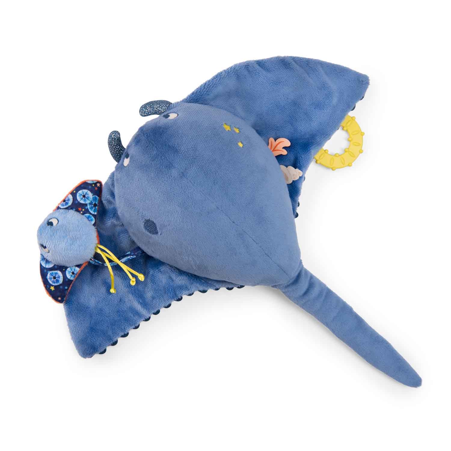 Jucărie de pluş senzorială cu activităţi pentru bebeluşi - Pisică de mare cu bebeluș "Les aventures de Paulie" Moulin Roty