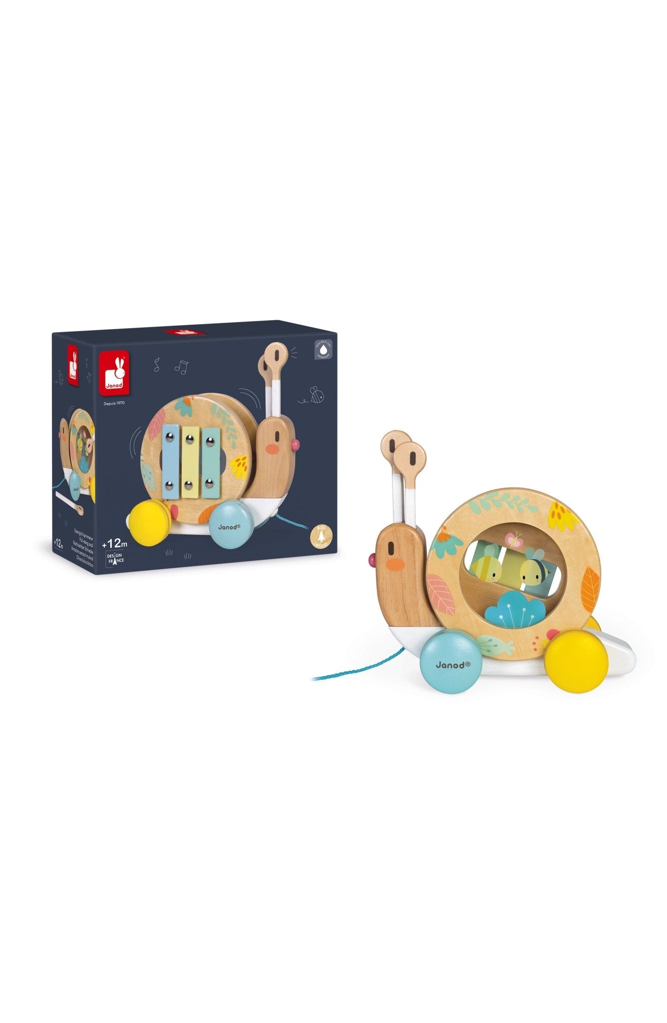 Jocuri şi Jucării de îndemânare - Jucărie muzicală de tras 2 în 1 - Melc, 1+ ani | Janod - 10