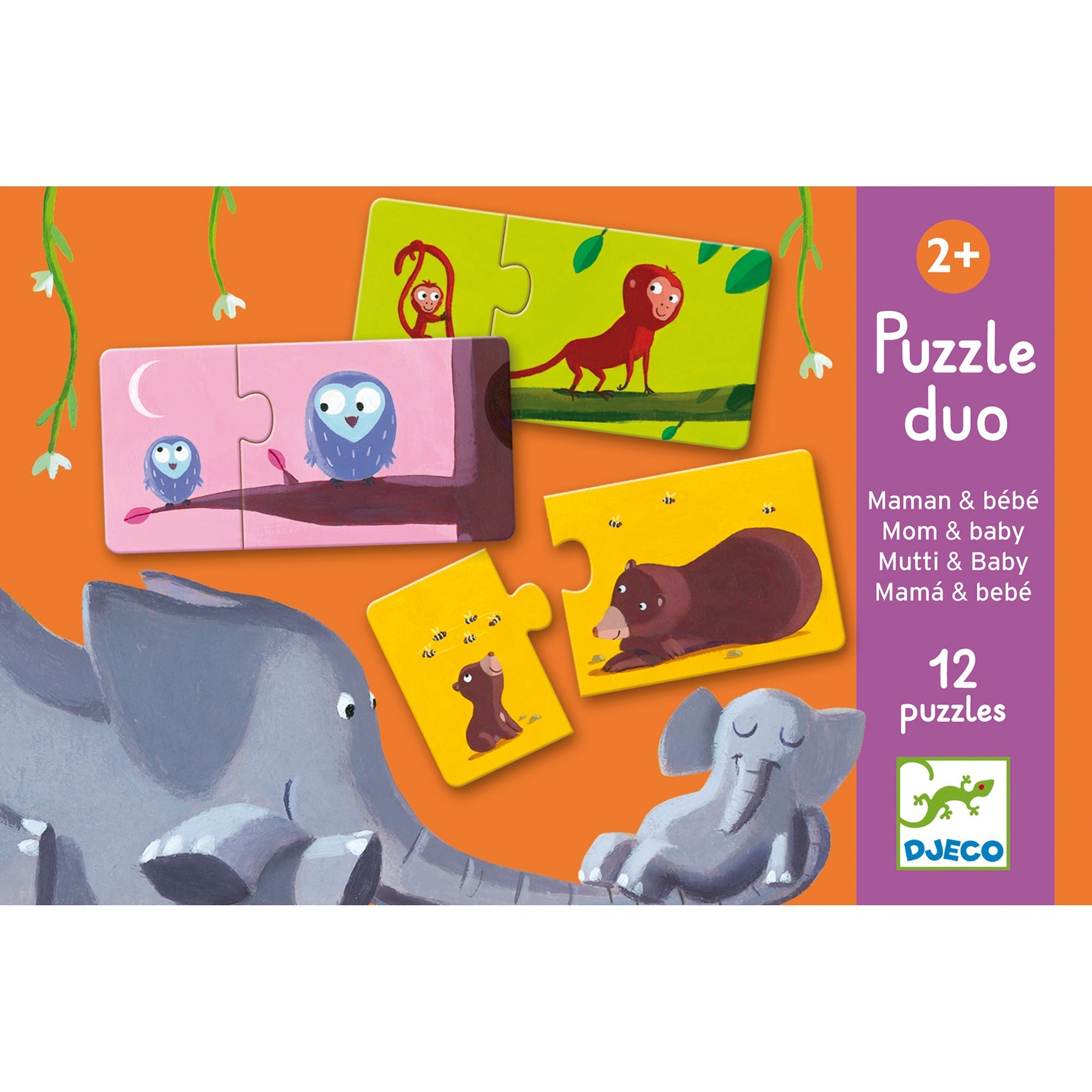 Puzzle - uri - Puzzle duo cu autocorecție - Mama şi puiul ei, 2+ ani | Djeco - 4
