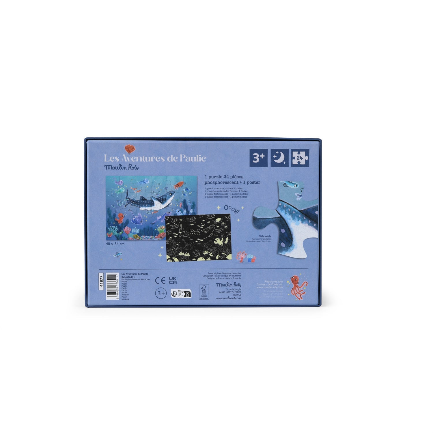 Puzzle fosforescent pentru copii "Sous la mer" | Moulin Roty - Moulin Roty - EmmaSiLuna.ro