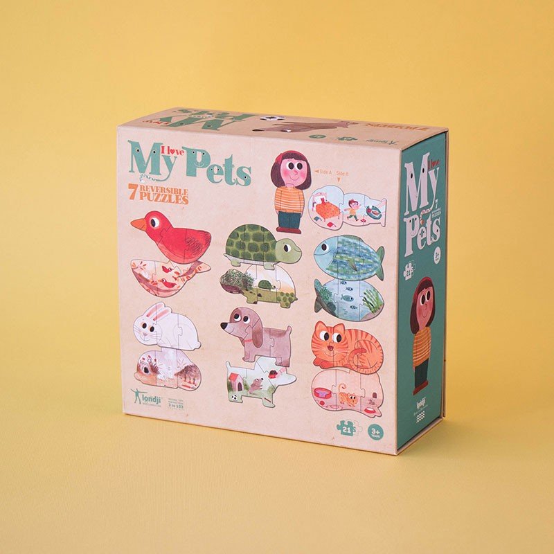 Puzzle reversibil pentru copii "Animale de companie" | Londji - Londji - EmmaSiLuna.ro