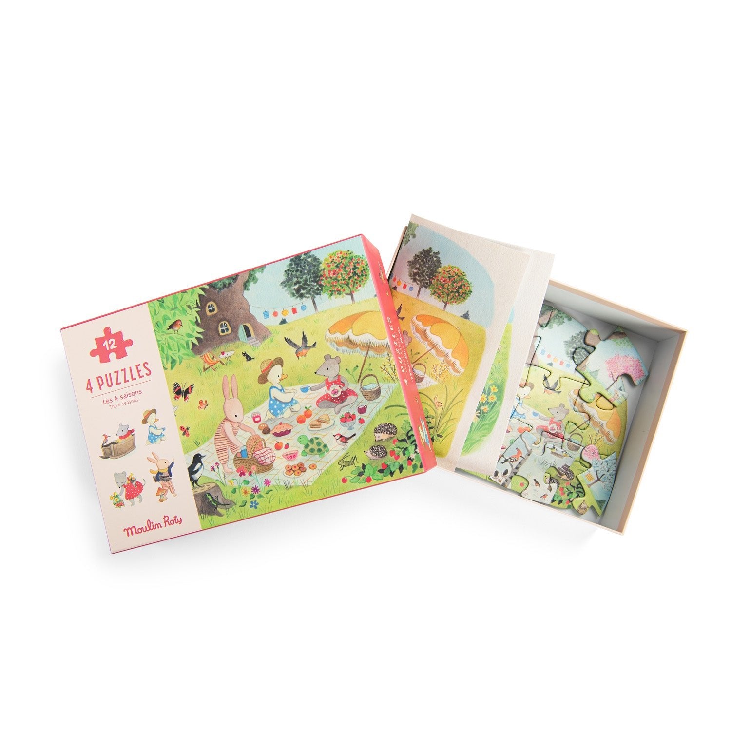 Set 4 mini puzzle - uri cu anotimpuri "Des saisons" | Moulin Roty - Moulin Roty - EmmaSiLuna.ro