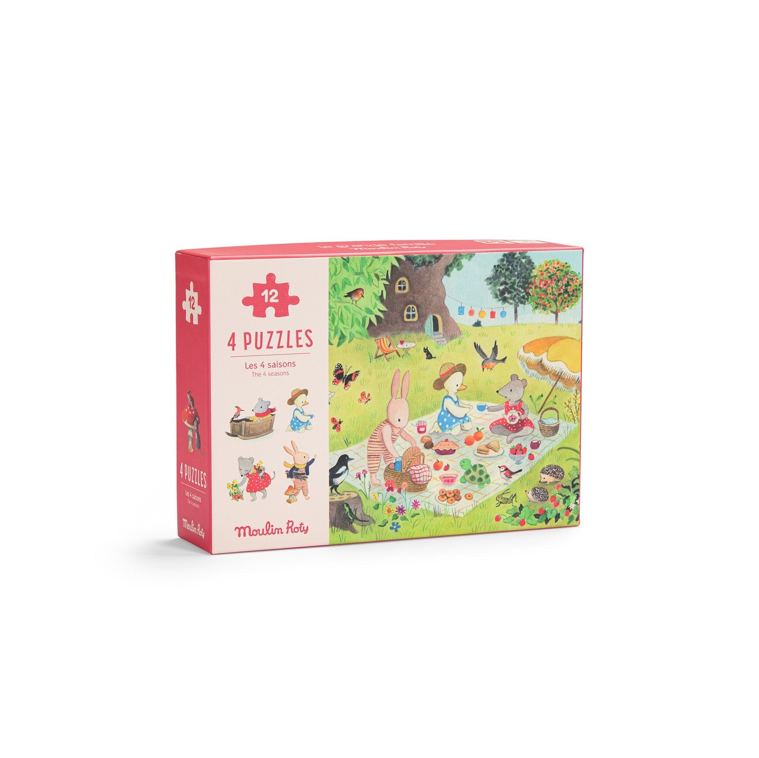 Set 4 mini puzzle - uri cu anotimpuri "Des saisons" | Moulin Roty - Moulin Roty - EmmaSiLuna.ro
