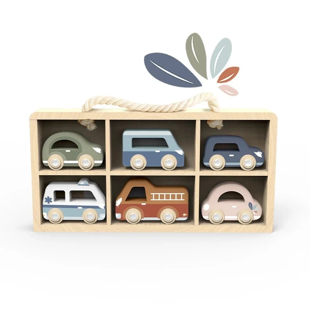 Vehicule de jucărie - Set 6 mașinuțe din lemn, 2+ ani | Speedy Monkey - 1