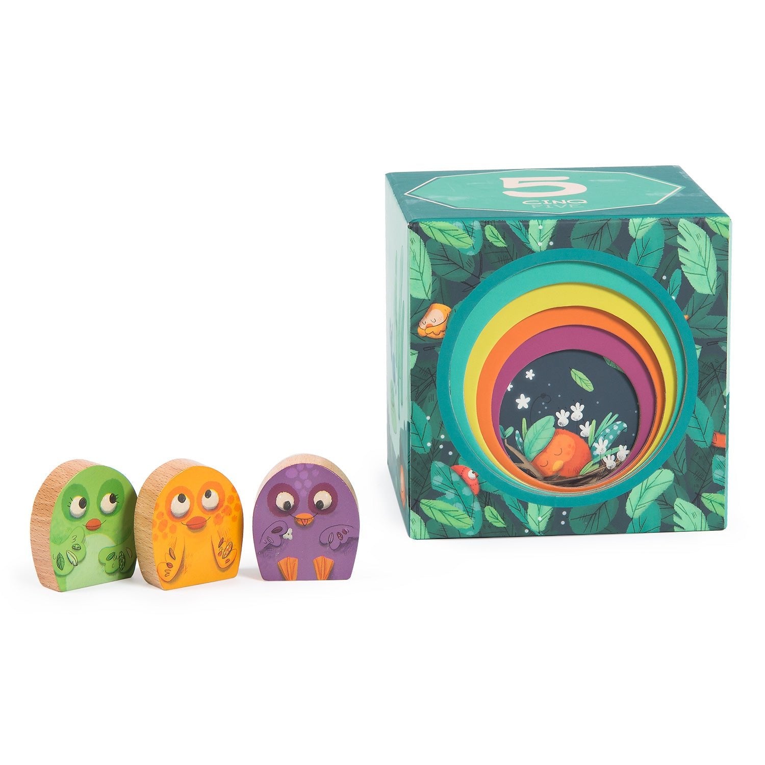 Turn de construit - Cutii stivuibile din carton cu figurine din lemn "Dans la jungle" - Moulin Roty - EmmaSiLuna.ro