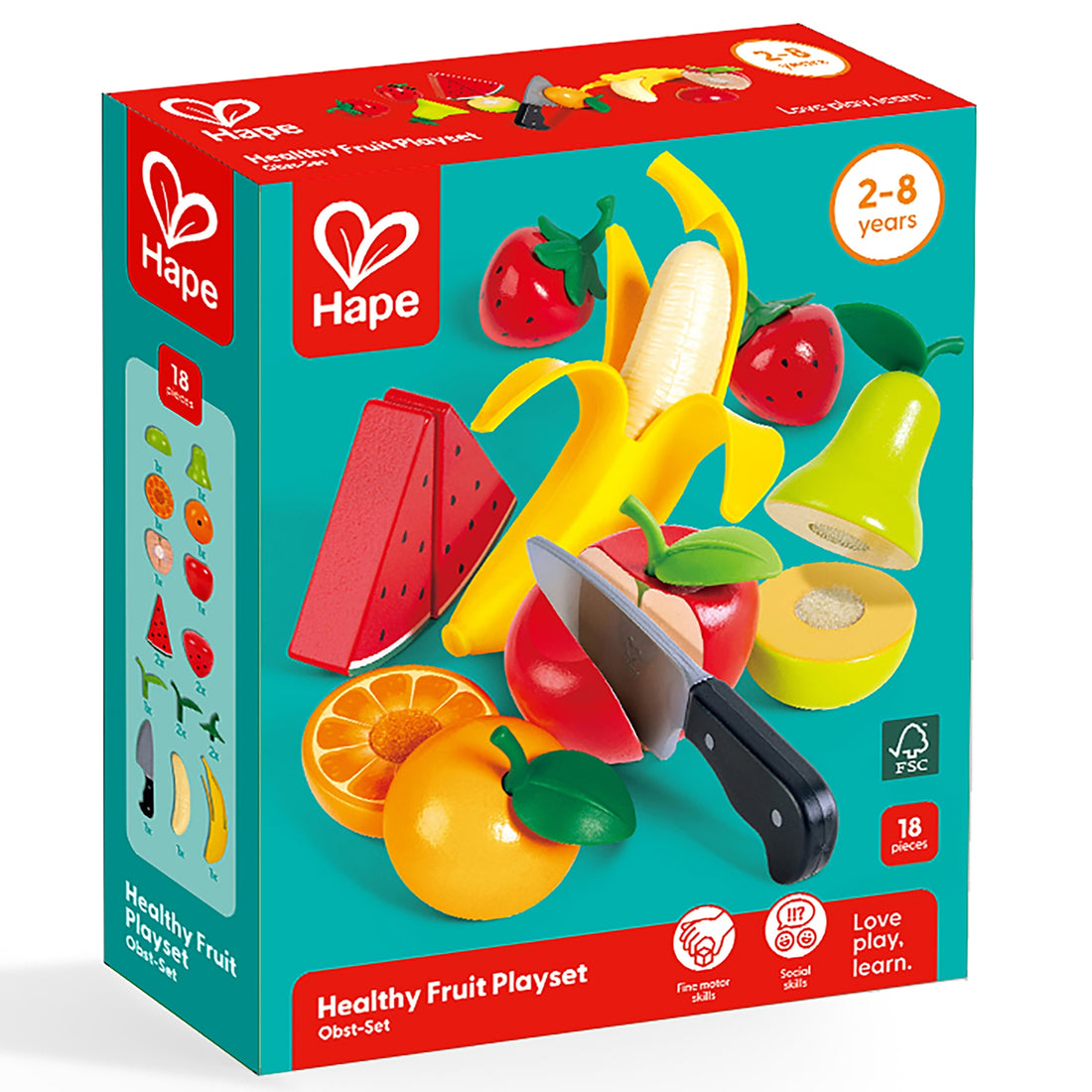 Joc de rol - Set fructe de tăiat din lemn - Healthy Fruit, 18 piese, 3+ ani | Hape