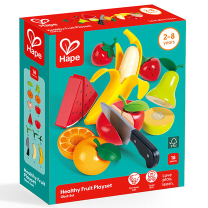 Joc de rol - Set fructe de tăiat din lemn - Healthy Fruit, 18 piese, 3+ ani | Hape