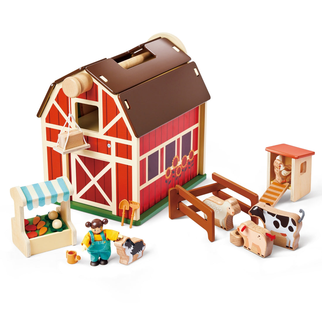 Fermă din lemn cu animale - Happy Farm, 33 piese, 3+ ani | Hape
