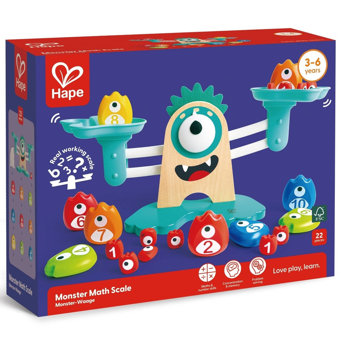 Hape - Cântar matematic din lemn – Monstruleţ, Monster Math Scale, 3–6 ani | Hape-2