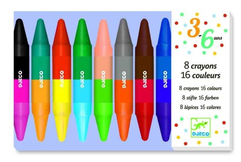 Seturi pictură - Creioane cerate de colorat, duble, pentru copii | Djeco - 1