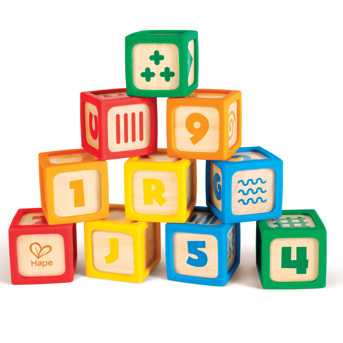 Hape - Cuburi din lemn cu silicon – Grip-n-Stack, 6+ luni | Hape-1