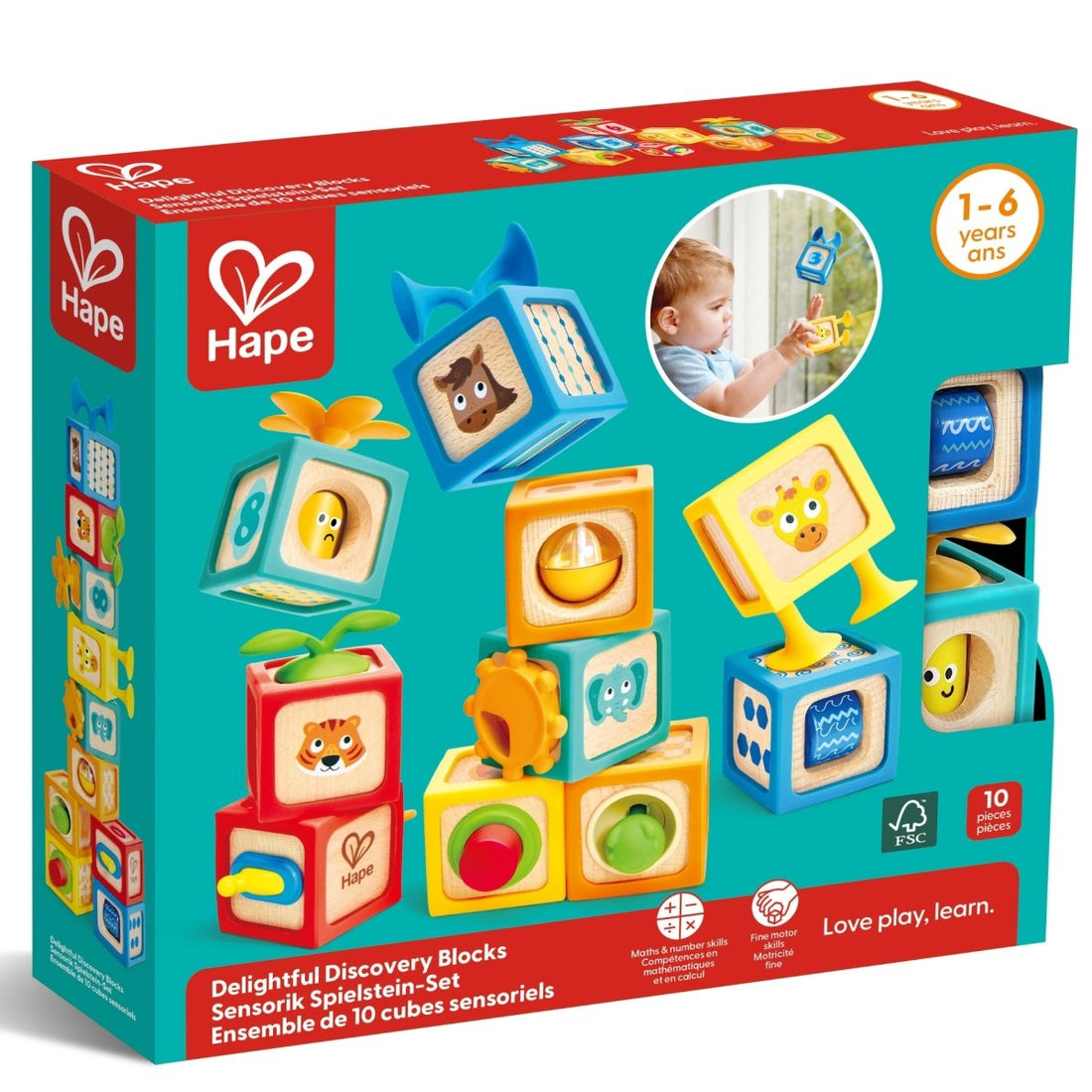 Hape - Cuburi senzoriale din lemn – Delightful Discovery Blocks, 10 piese | Hape-2