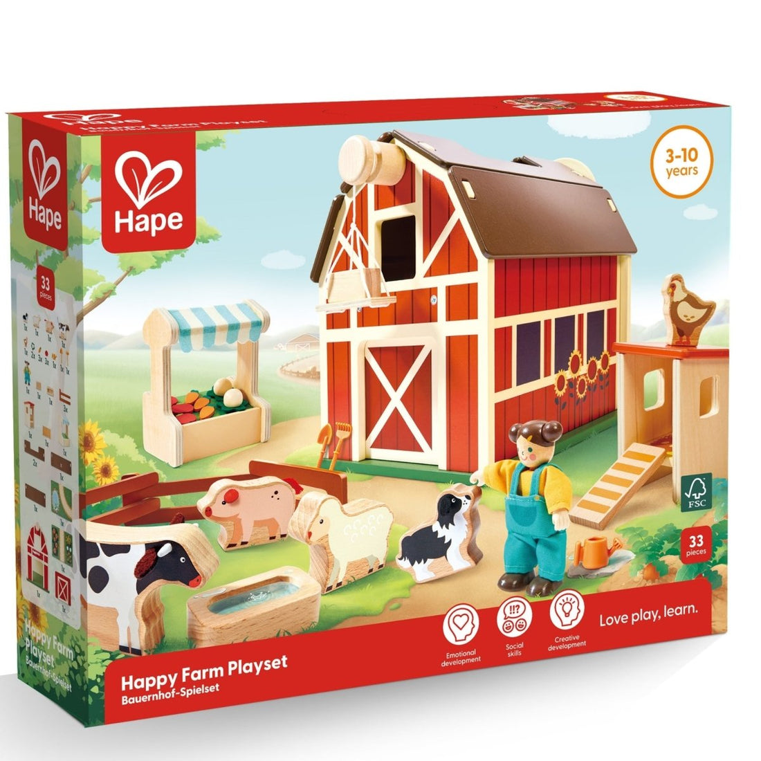 Hape - Fermă din lemn cu animale - Happy Farm, 33 piese, 3+ ani | Hape-2
