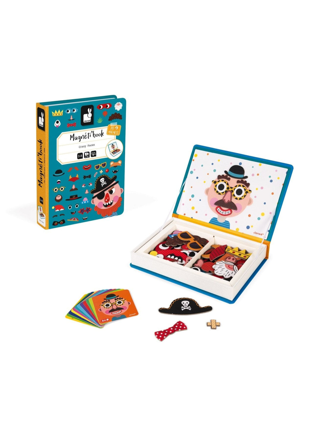 Jocuri şi jucării creative - Joc creativ cu magneți Magneti’book - Fețe comice - Băieţi, 3+ani | Janod - 2