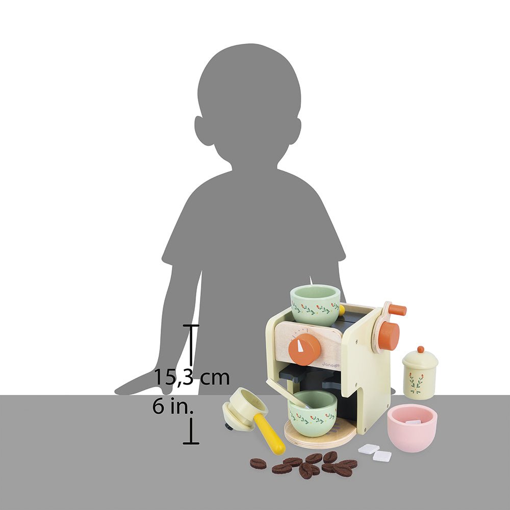 Jocuri şi jucării de rol - Joc de rol Espressor de cafea cu 5 accesorii din lemn - Shiny Grandma, 3+ ani | Janod - 8