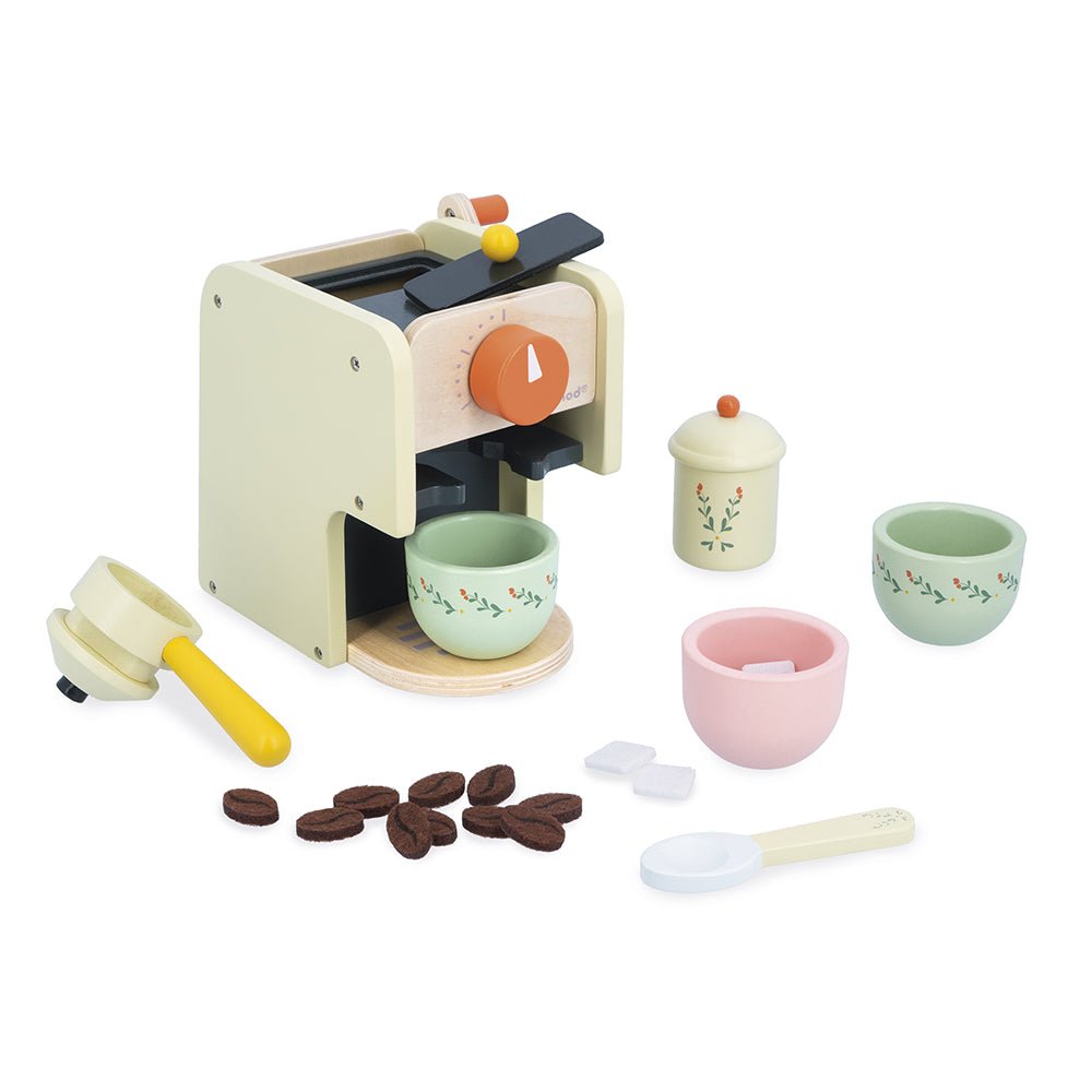 Jocuri şi jucării de rol - Joc de rol Espressor de cafea cu 5 accesorii din lemn - Shiny Grandma, 3+ ani | Janod - 6