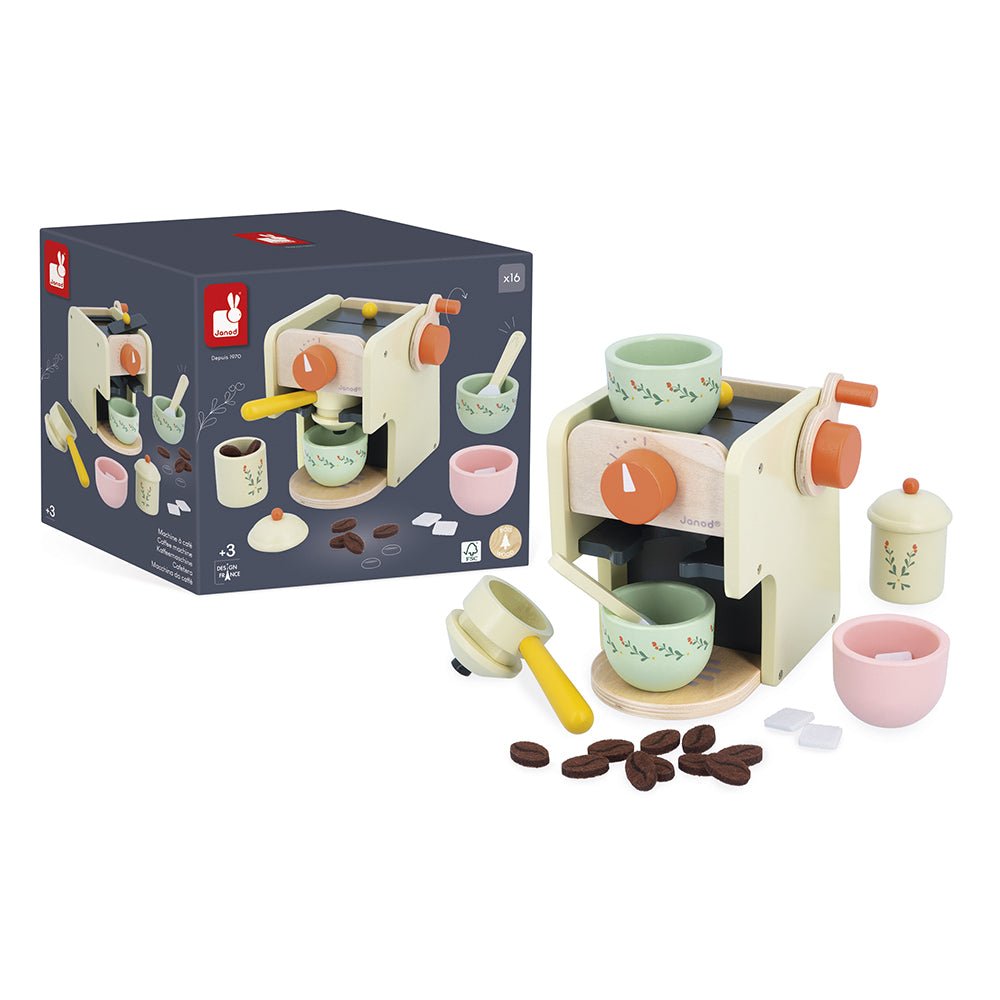 Jocuri şi jucării de rol - Joc de rol Espressor de cafea cu 5 accesorii din lemn - Shiny Grandma, 3+ ani | Janod - 3