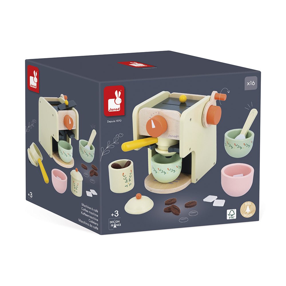 Jocuri şi jucării de rol - Joc de rol Espressor de cafea cu 5 accesorii din lemn - Shiny Grandma, 3+ ani | Janod - 10