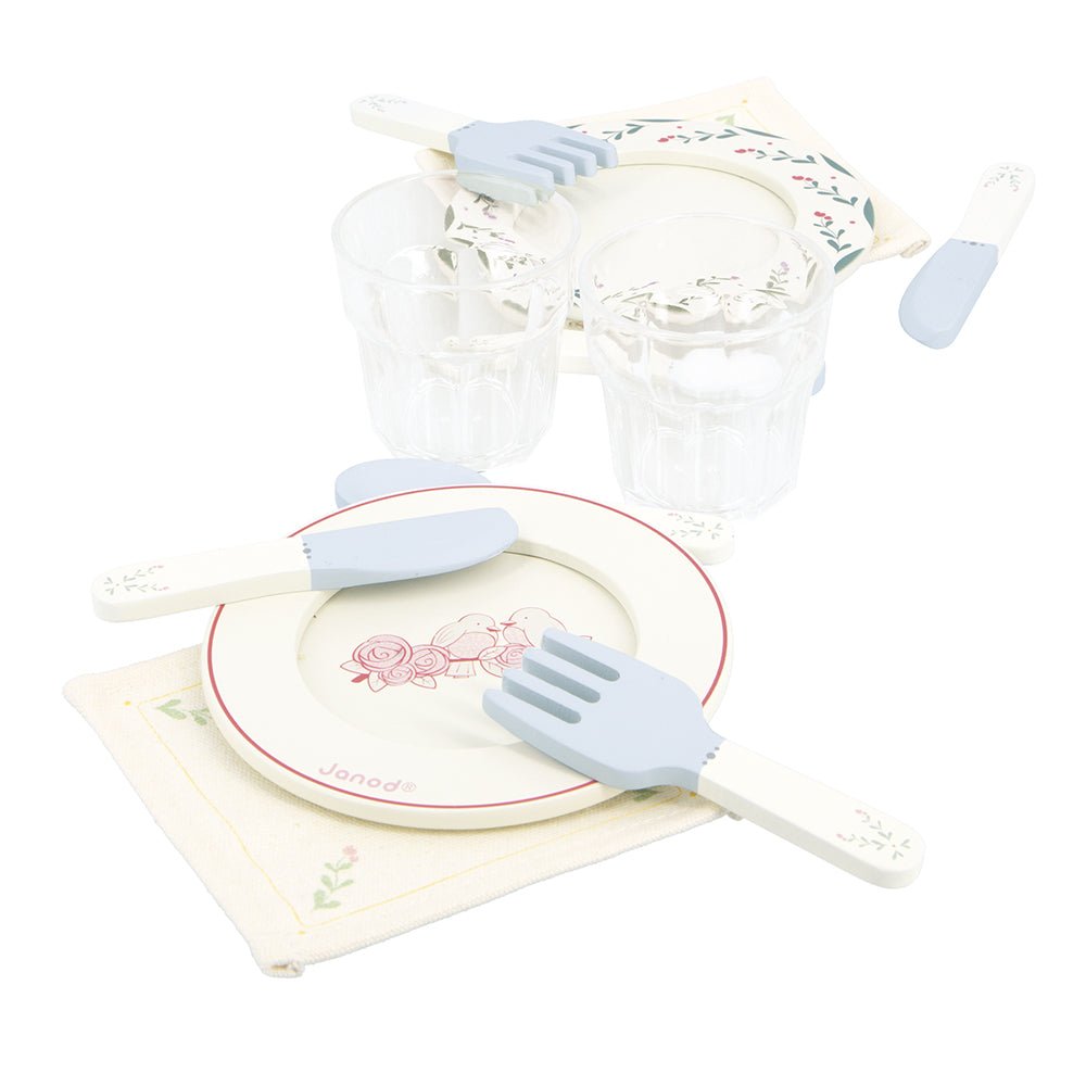 Bucătării şi accesorii pentru copii - Joc de rol Set de masă cu valiză și accesorii din lemn, 3+ ani | Janod - 7