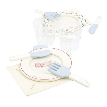 Bucătării şi accesorii pentru copii - Joc de rol Set de masă cu valiză și accesorii din lemn, 3+ ani | Janod - 7