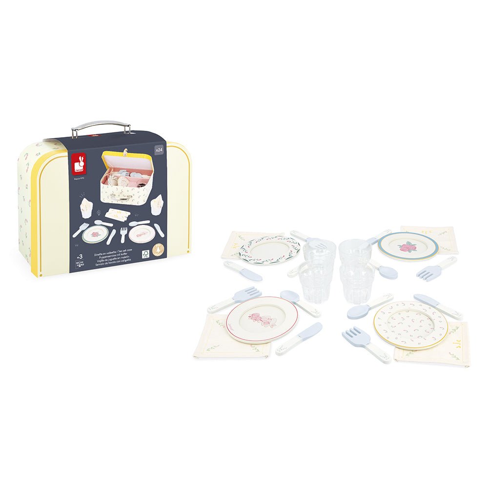 Bucătării şi accesorii pentru copii - Joc de rol Set de masă cu valiză și accesorii din lemn, 3+ ani | Janod - 4