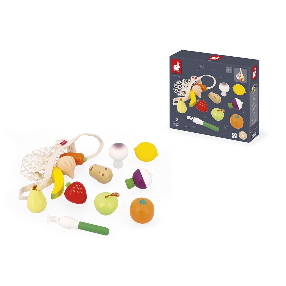 Bucătării şi accesorii pentru copii - Joc de rol Set fructe și legume din lemn - Shiny Grandma, 3+ ani | Janod - 5
