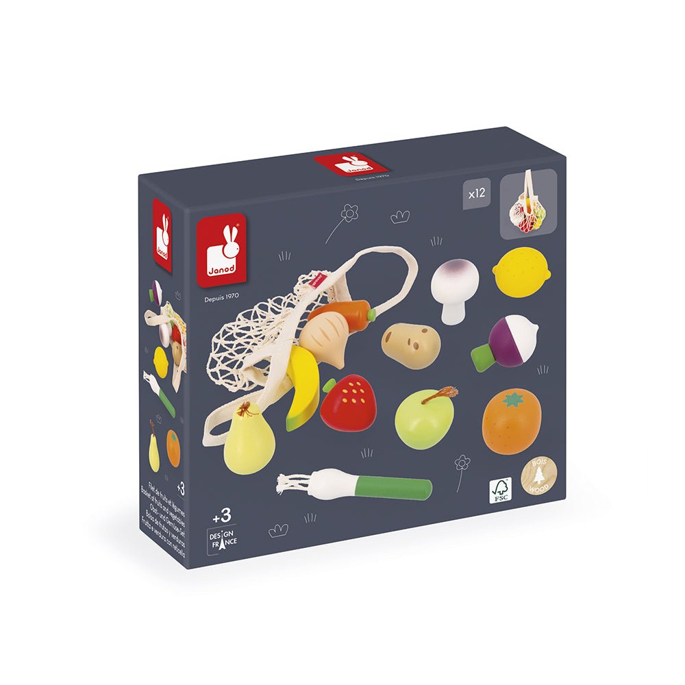 Bucătării şi accesorii pentru copii - Joc de rol Set fructe și legume din lemn - Shiny Grandma, 3+ ani | Janod - 6