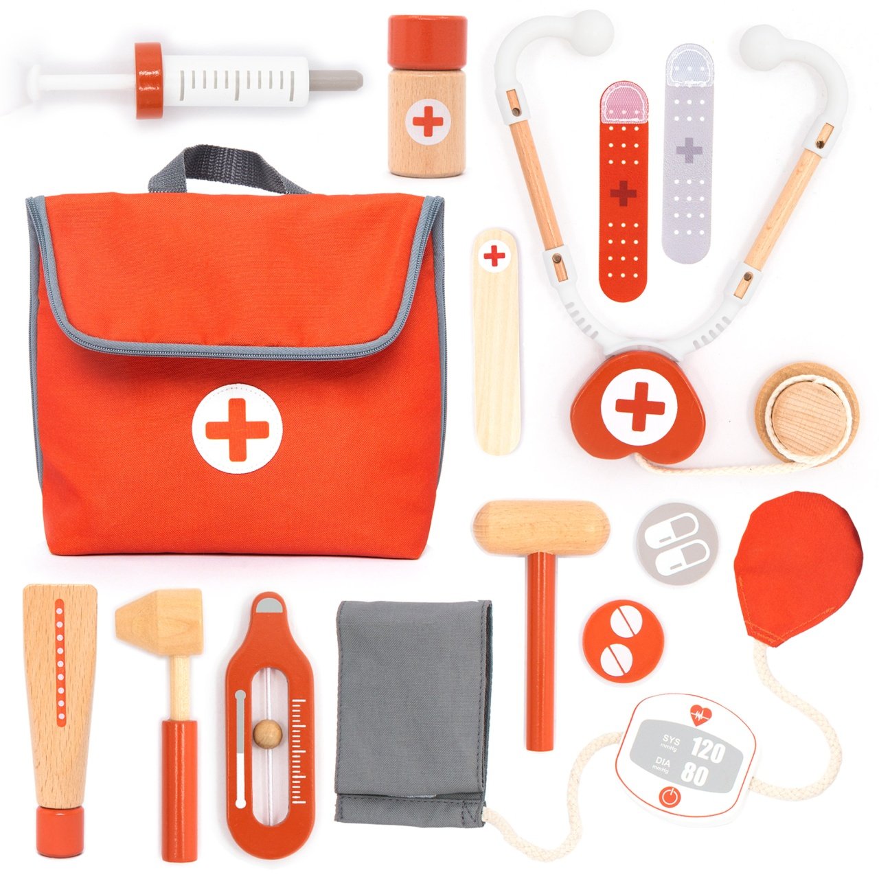 Jocuri şi jucării de rol - Joc de rol Trusă de doctor pentru copii, roşie, 14 piese, 3+ ani | UMU Toys - 1