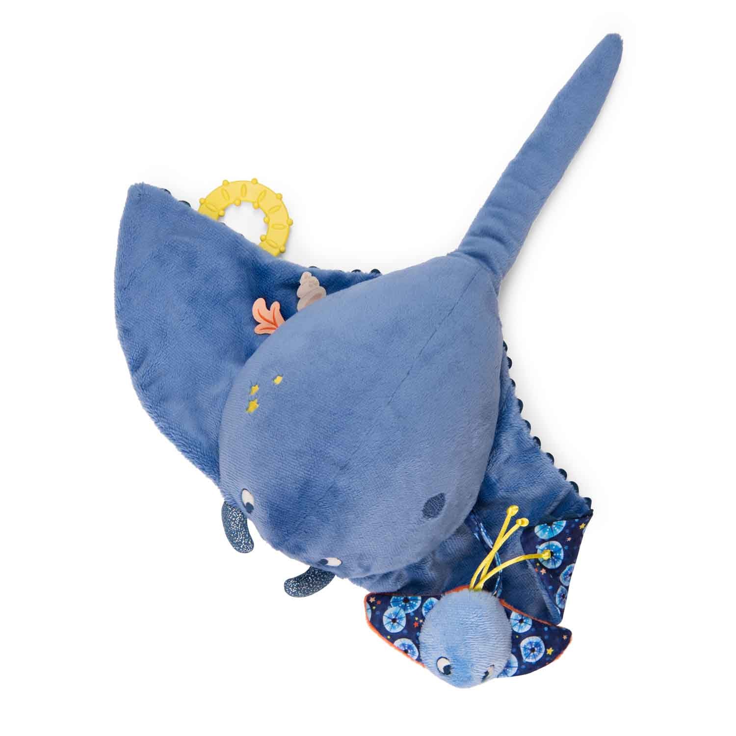 Jucărie de pluş senzorială cu activităţi pentru bebeluşi - Pisică de mare cu bebeluș "Les aventures de Paulie" | Moulin Roty