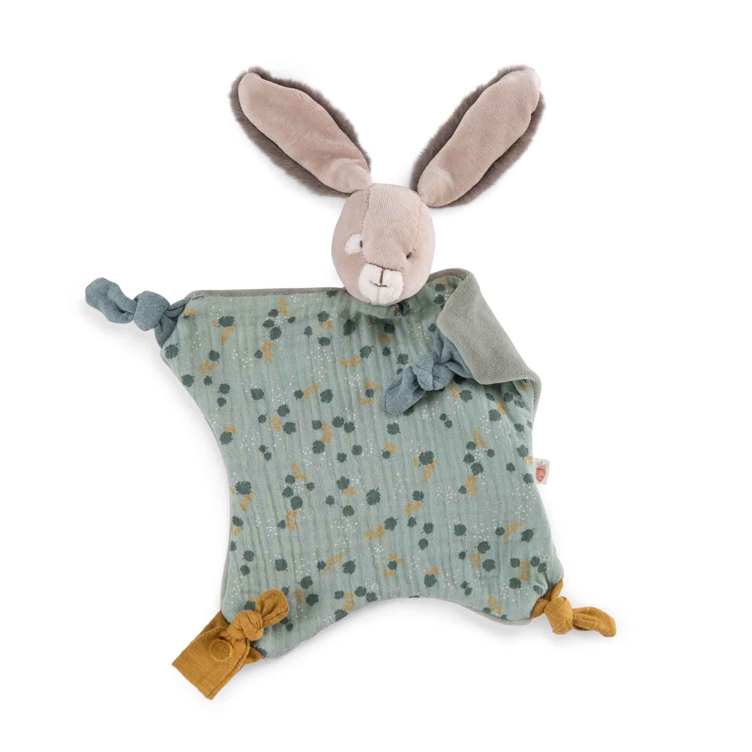 Doudou - Jucărie păturică de confort bebe - Doudou Iepuras salvie, 0+ ani | Moulin Roty - 3