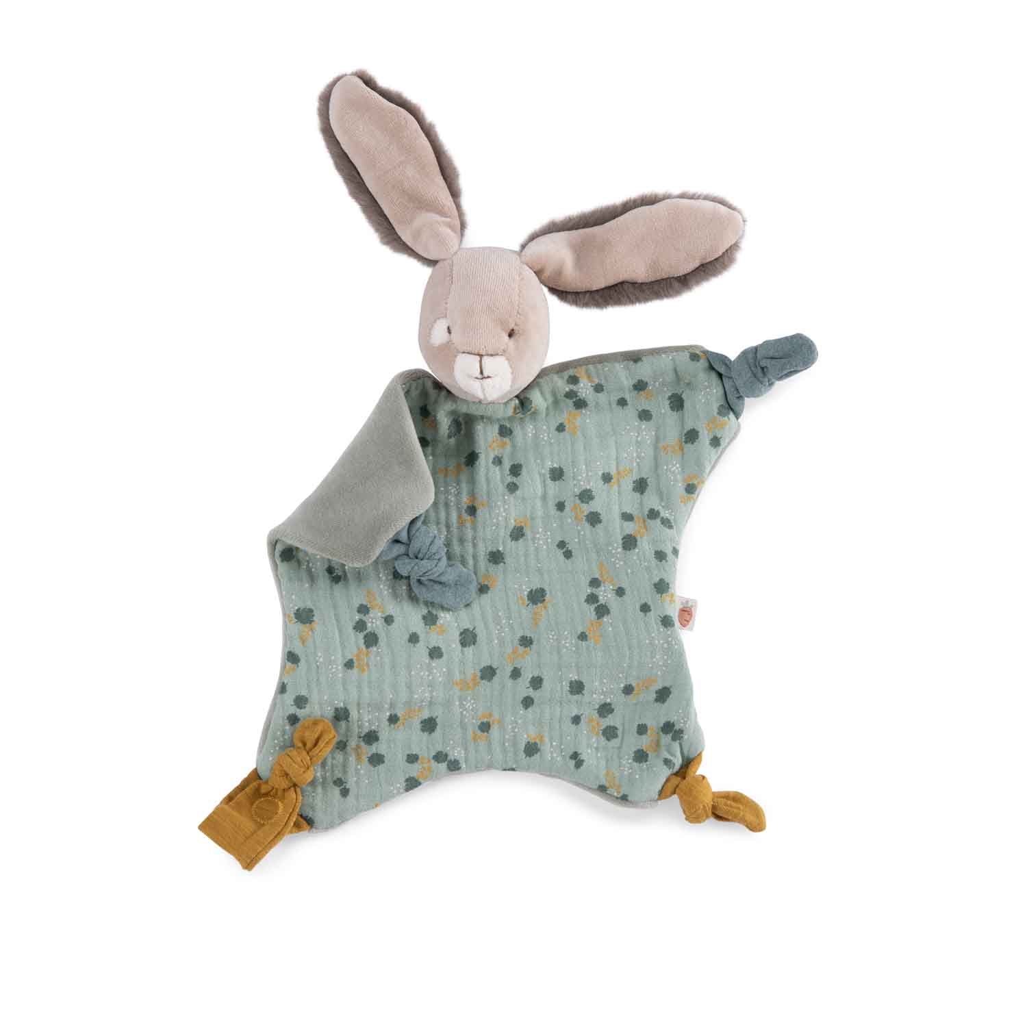 Doudou - Jucărie păturică de confort bebe - Doudou Iepuras salvie, 0+ ani | Moulin Roty - 4