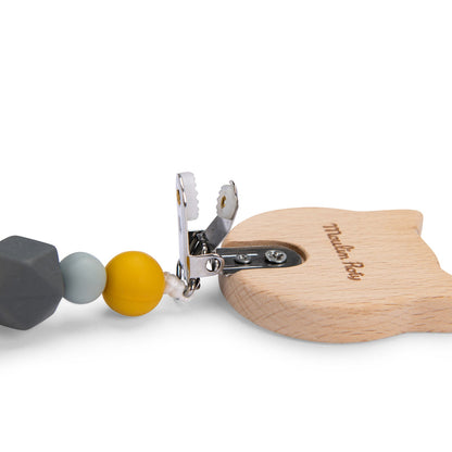 Jucării dentiţie - Lanţ pentru suzetă, din lemn și silicon - Pisică, 0+ ani | Moulin Roty - 5