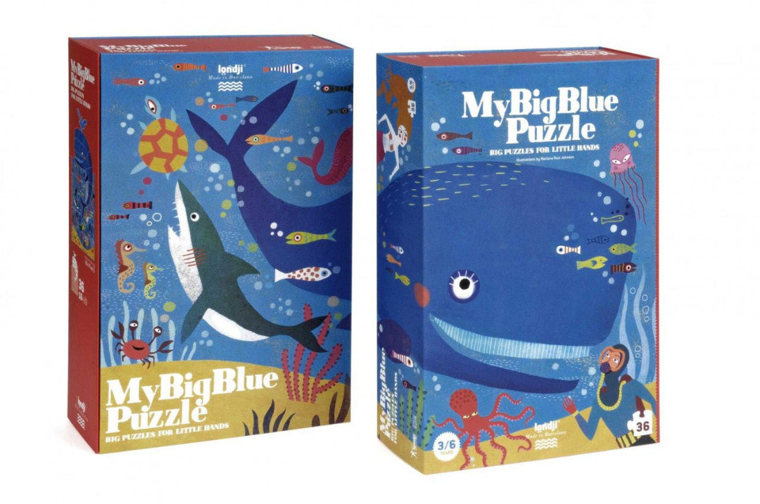 Puzzle 2 în 1 pentru copii "Balena albastră în ocean" | Londji - Londji - EmmaSiLuna.ro