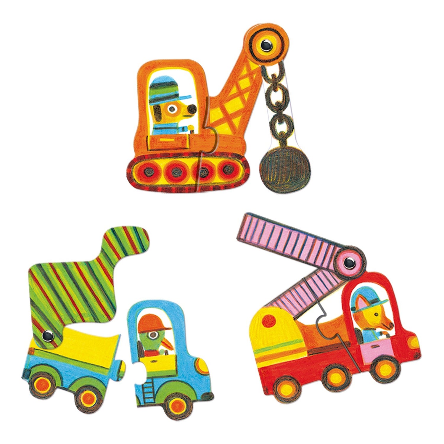 Puzzle - uri - Puzzle duo cu autocorecție, cu piese mobile - Vehicule, 2+ ani | Djeco - 2