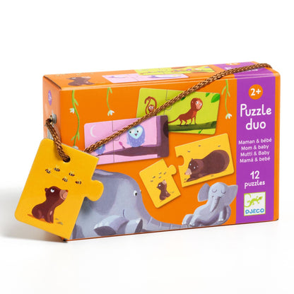 Puzzle - uri - Puzzle duo cu autocorecție - Mama şi puiul ei, 2+ ani | Djeco - 1