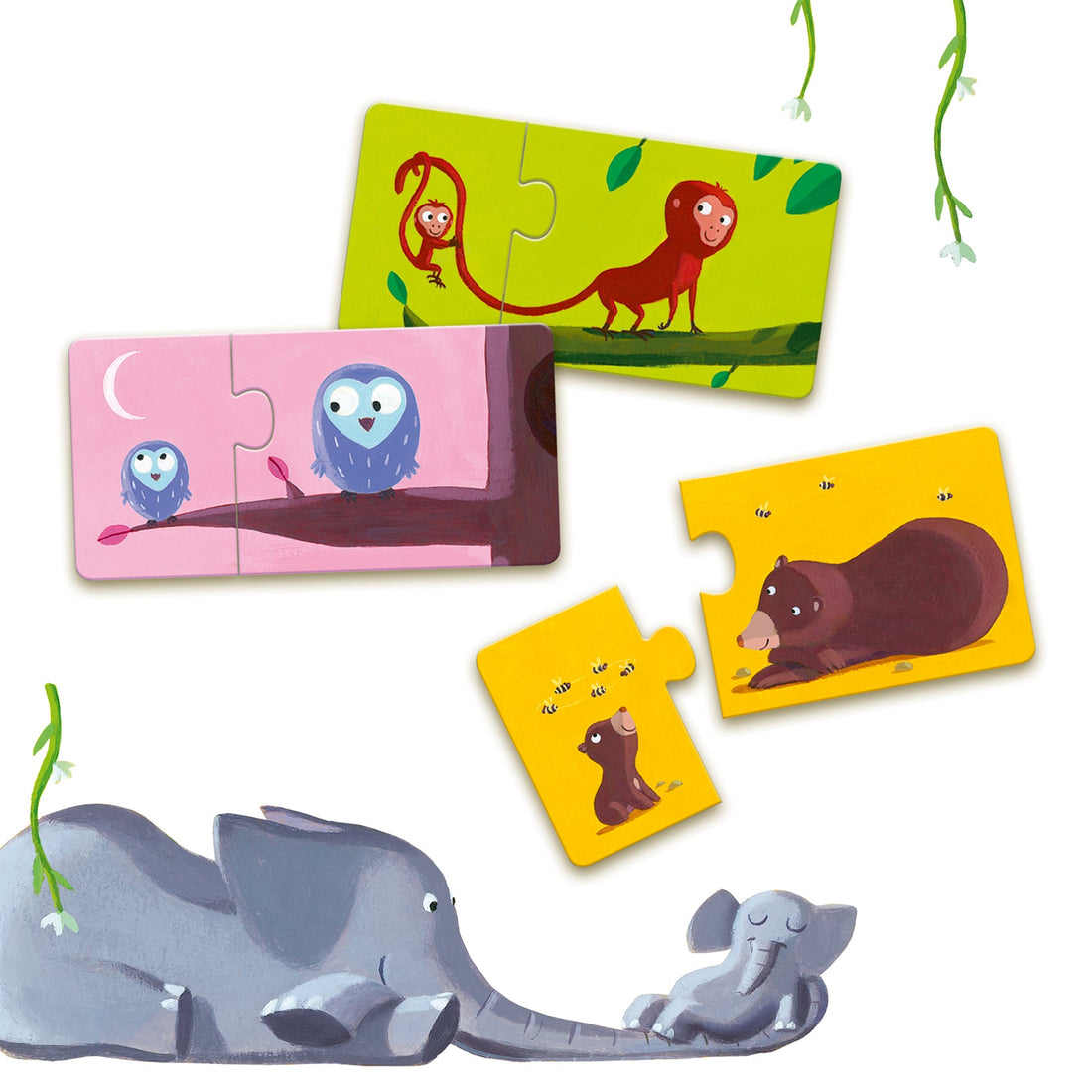 Puzzle - uri - Puzzle duo cu autocorecție - Mama şi puiul ei, 2+ ani | Djeco - 2